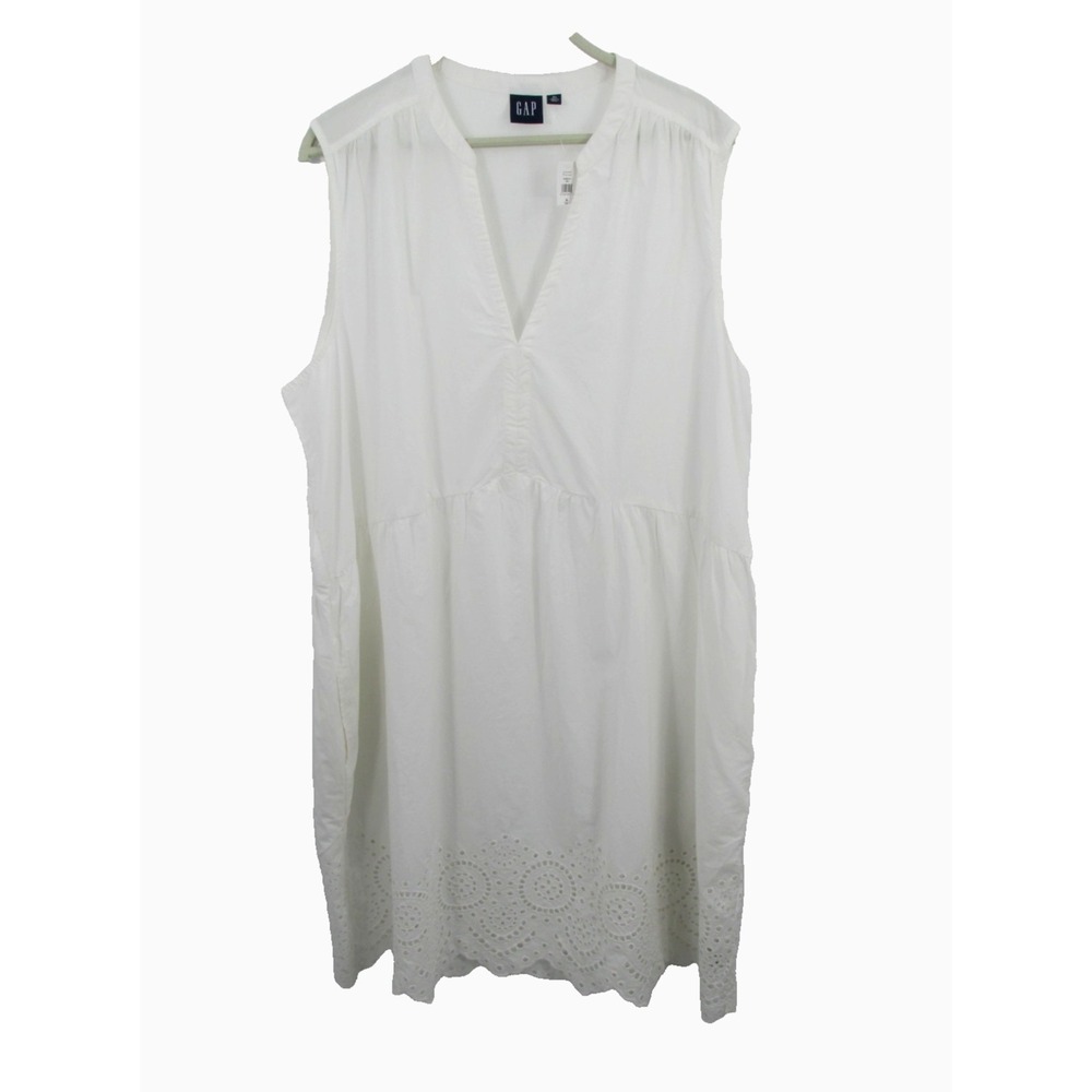 GAP Midi Fit Flare Dress Womens XL Tall White Sleeveless Eyelet 814630-01-1